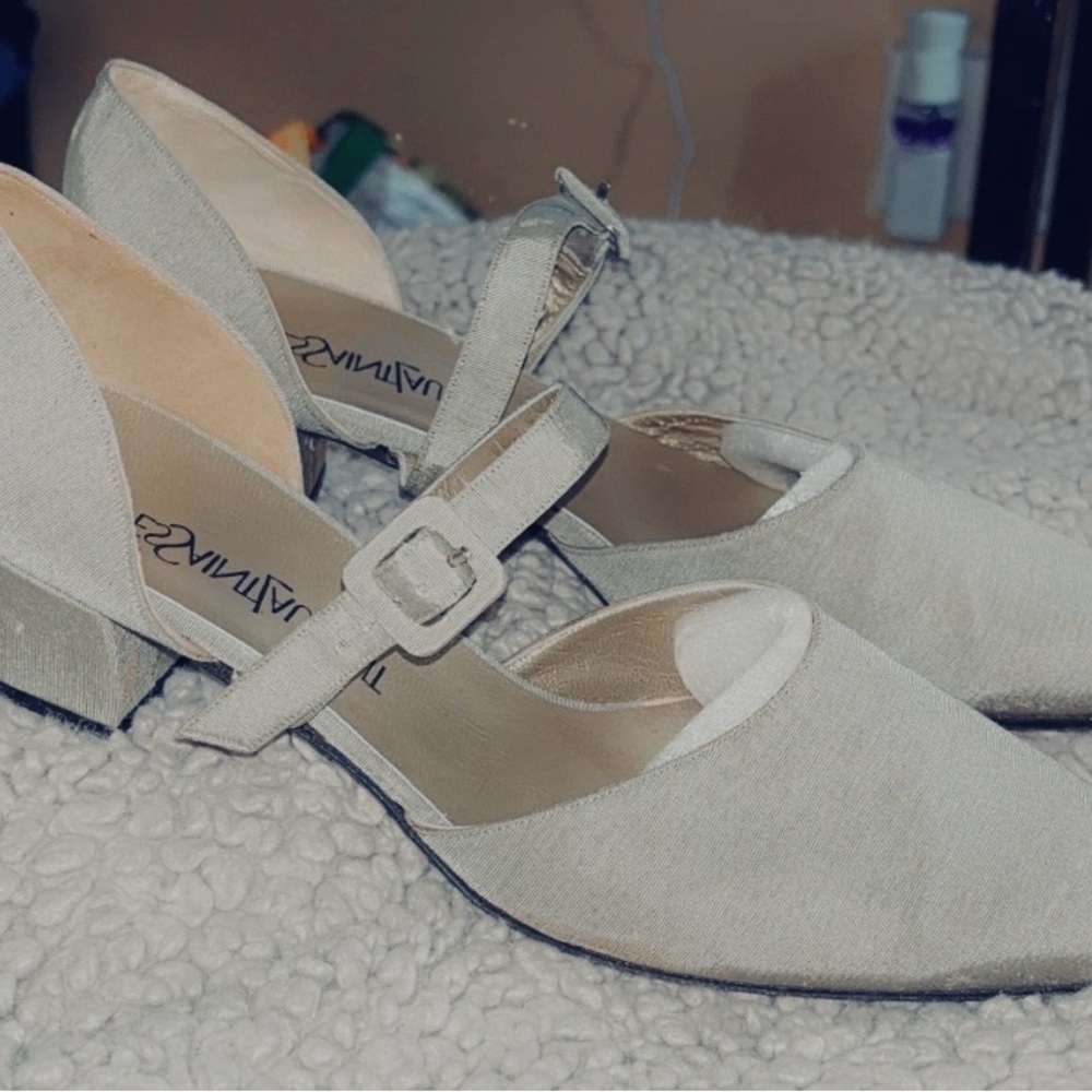👠YSL Yves Saint Laurent Gray Textured Heels Ankle Strap Size 9.5👠
